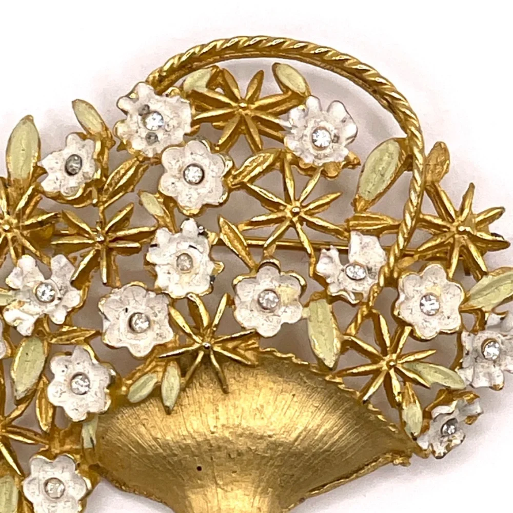 Kramer Signed Vintage Gold Tone Flower Basket Pin Brooch